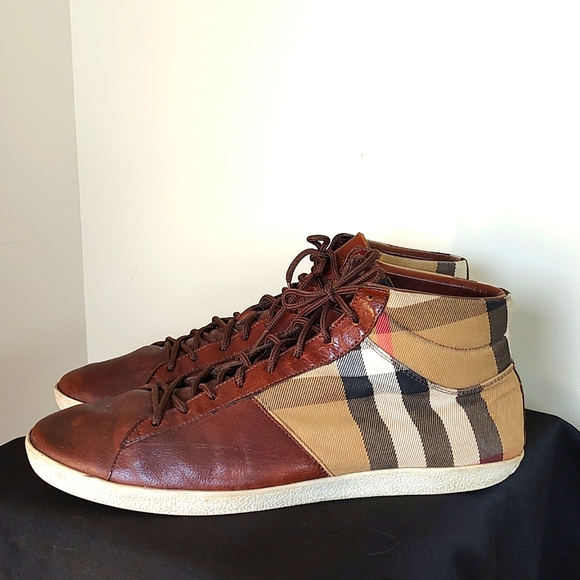Burberry Other - SOLD Burberry Leather &  Check Canvas High Top Men's Sneakers Size 44 / US 11